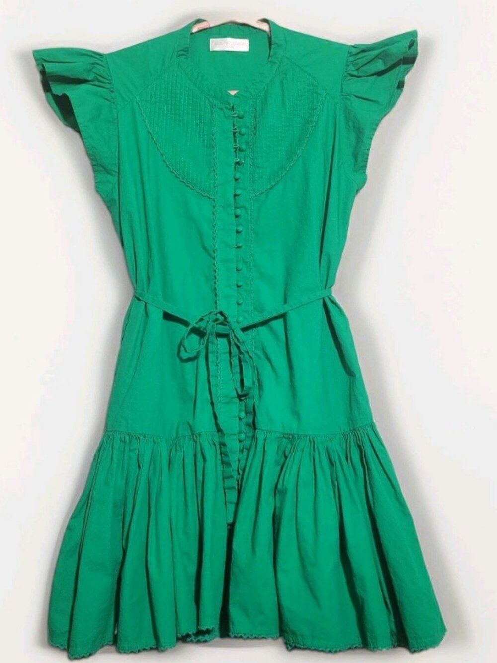 Caroline Constas New York Green Button Down Dress Size w/Belt Size M 100% Cotton